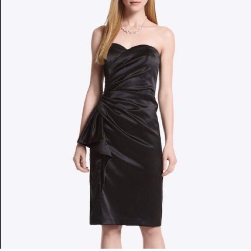 White House Black Market Black Asymmetrical Ruched Cocktail Dress